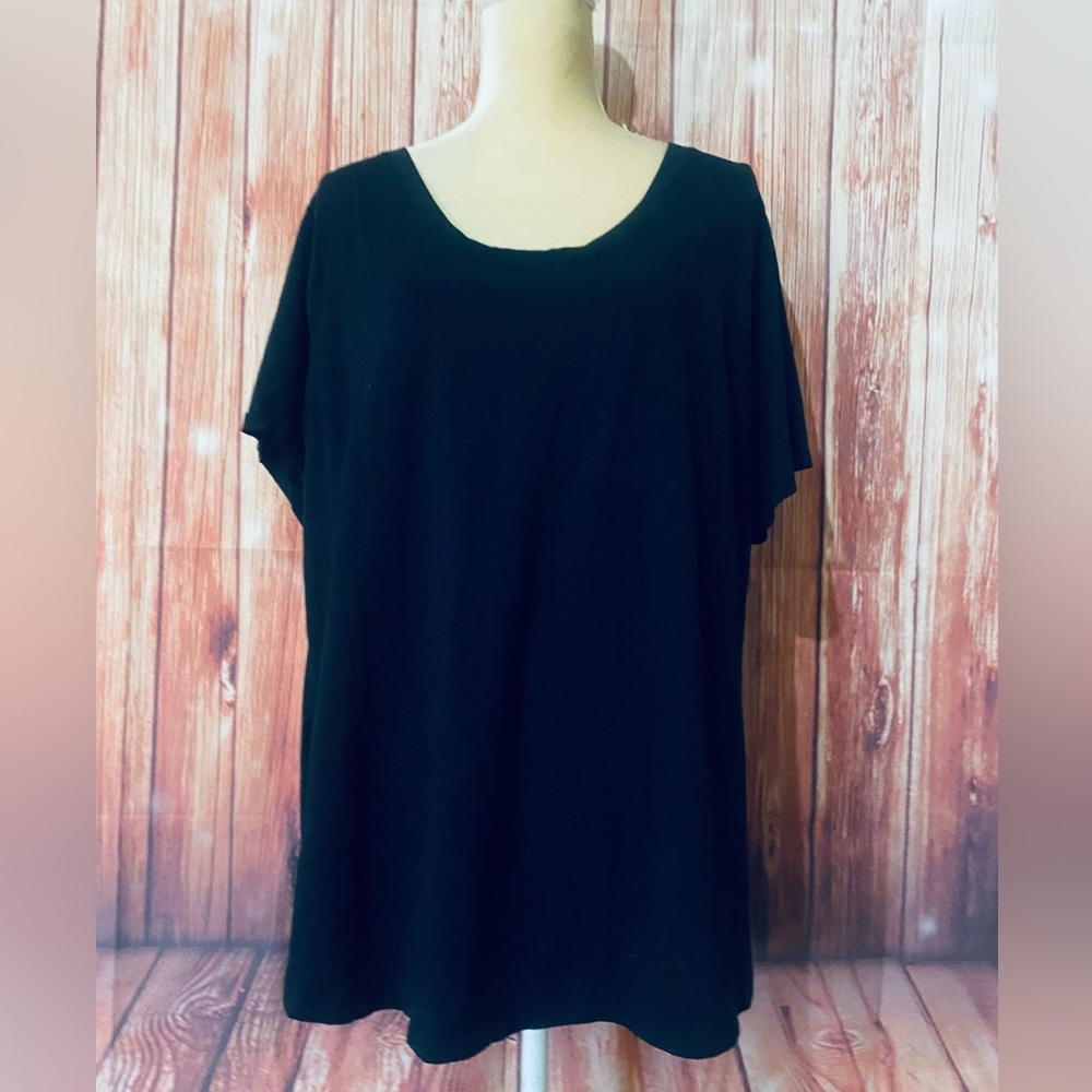 Women’s 2X Blouse Ava Viv Black Short Sleeves U Neck Cotton Modal Spandex